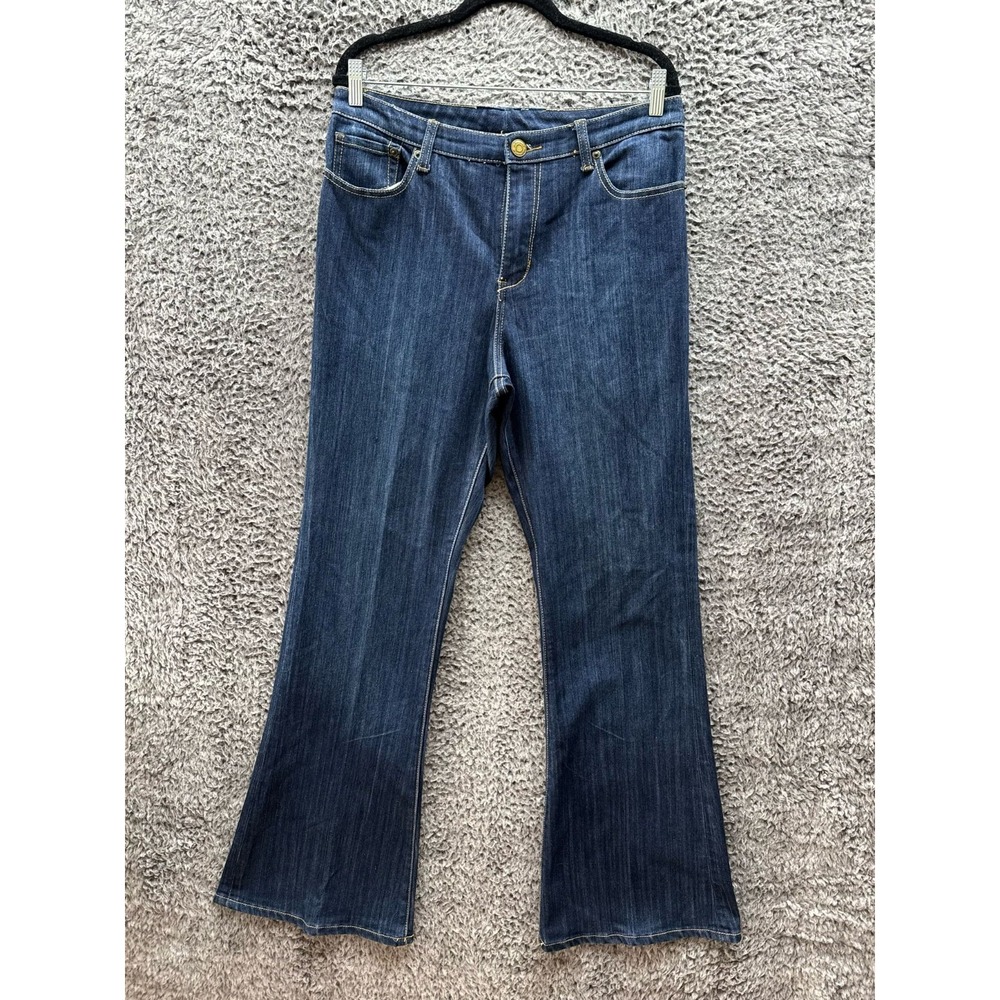 Seven7 High Rise‎ Slim Flare Denim Jean Dark Wash Blue Womens Size 32 x 33